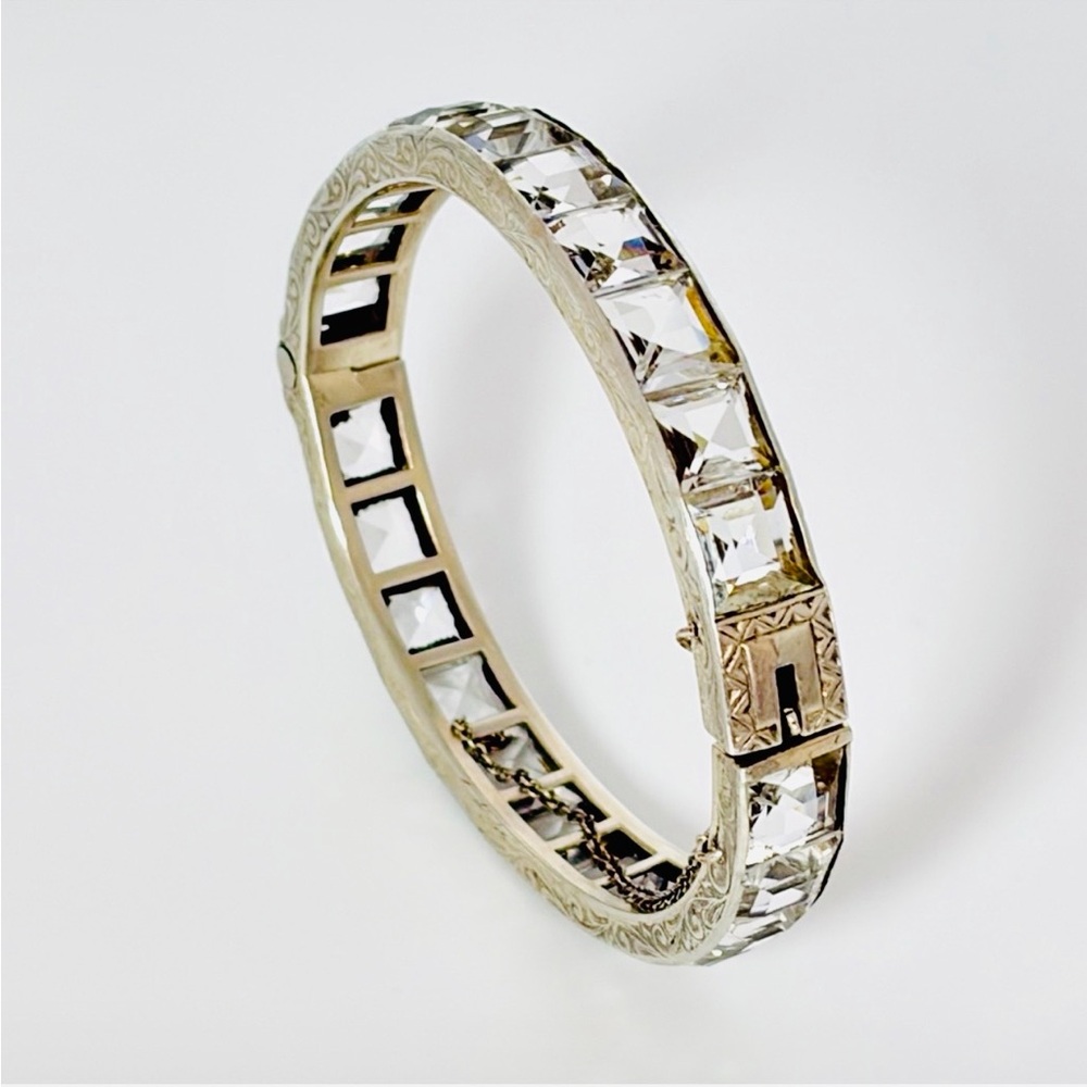 Diamonbar Art Deco Sterling Silver Chanel Set Cut Crystals